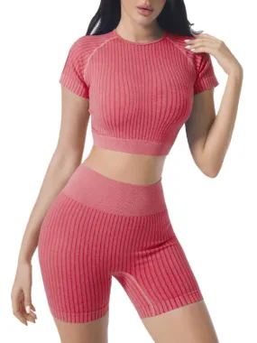 2 piece Ribbed Short Sleeve Set