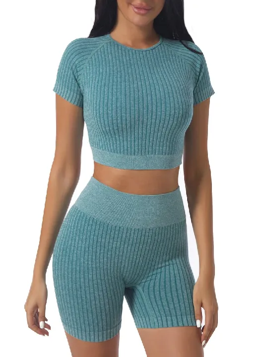 2 piece Ribbed Short Sleeve Set