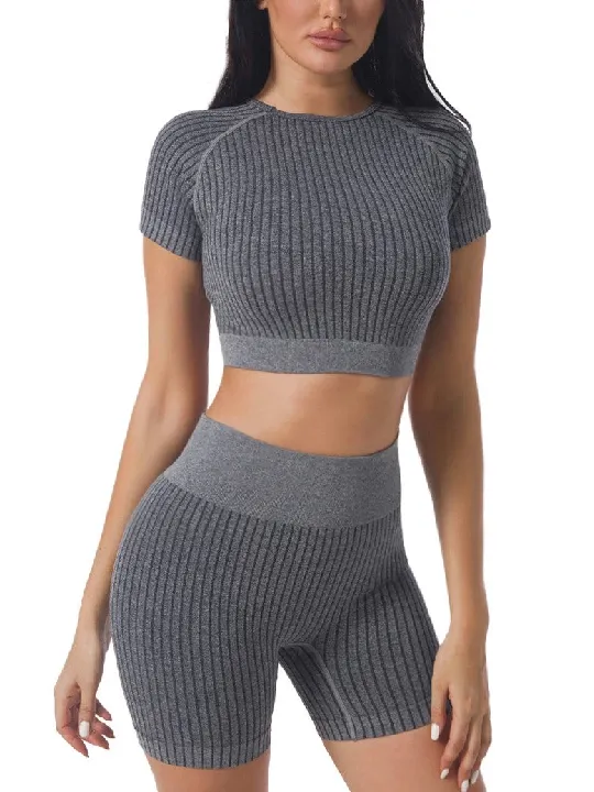 2 piece Ribbed Short Sleeve Set