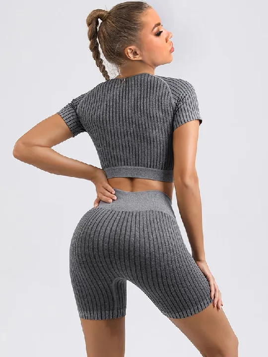 2 piece Ribbed Short Sleeve Set