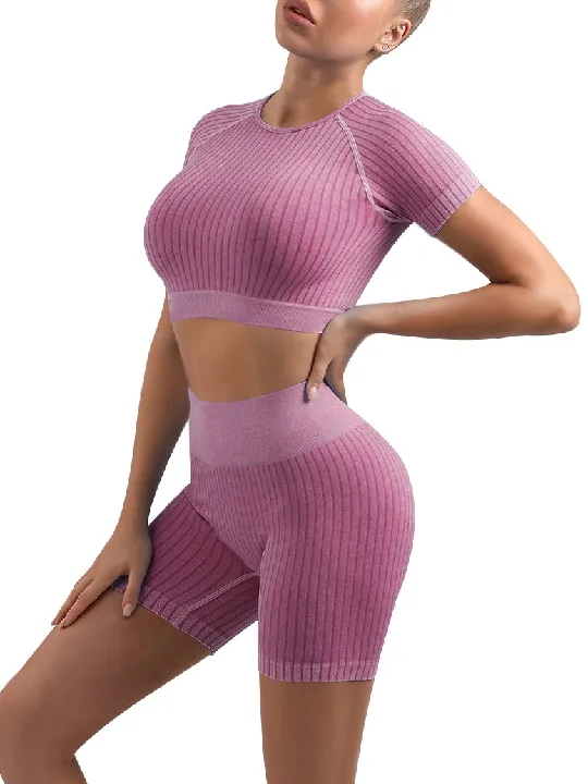 2 piece Ribbed Short Sleeve Set