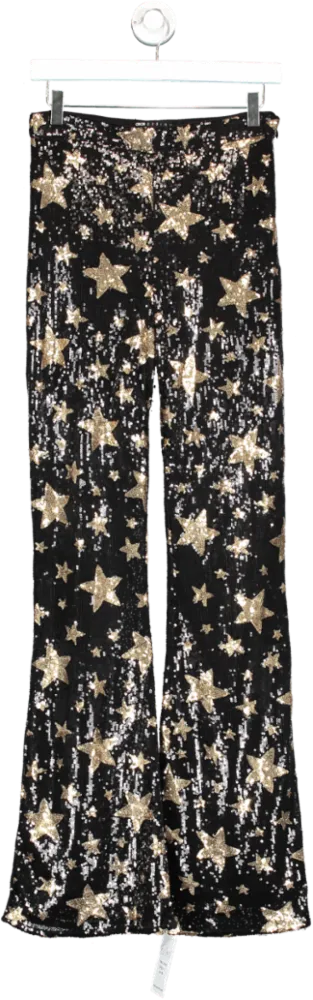 ASOS Black Gold Sequin Star Kickflare Trousers UK 10