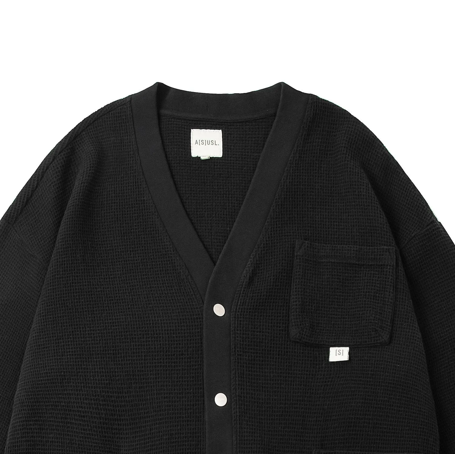 A[S]USL PIGMENT DYE WAFFLE CARDIGAN-BLACK