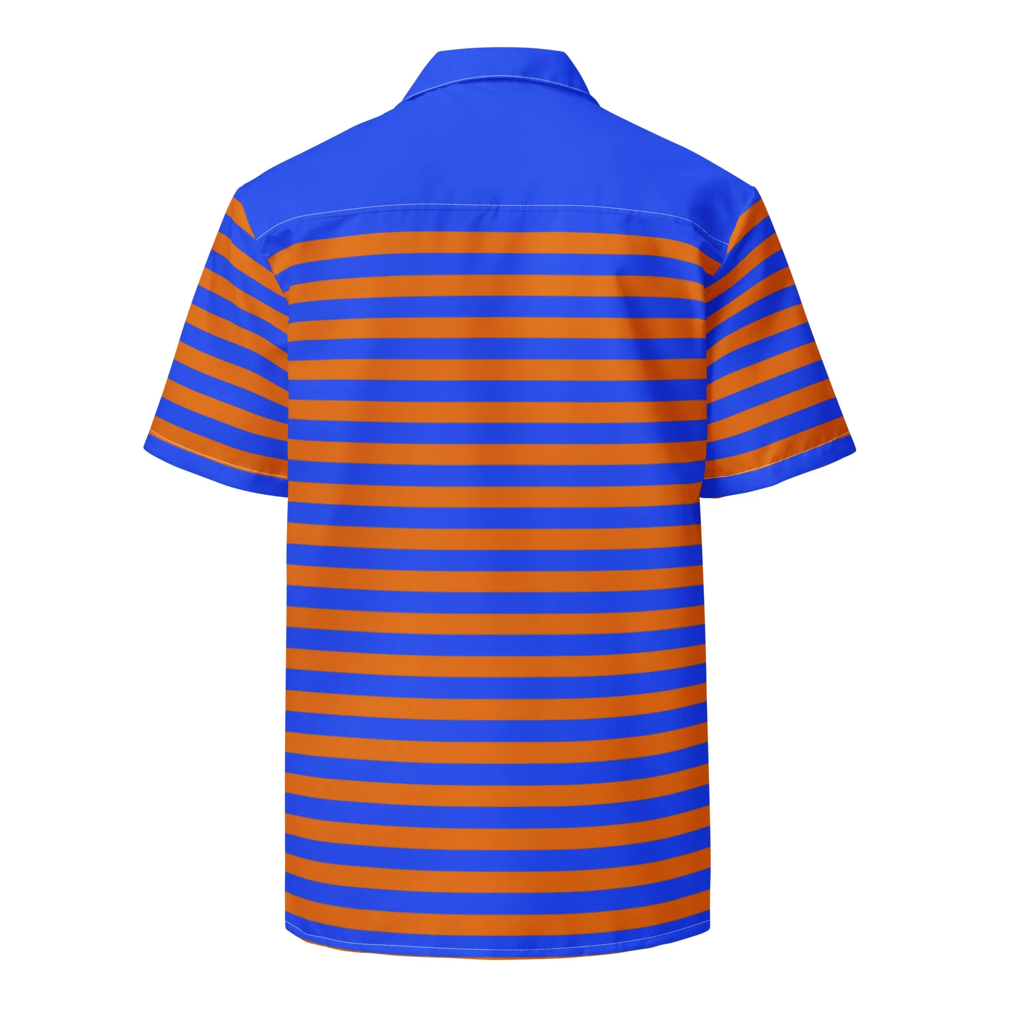 Blue Orange Striped Shirt / Button Up Shirt Short Sleeve