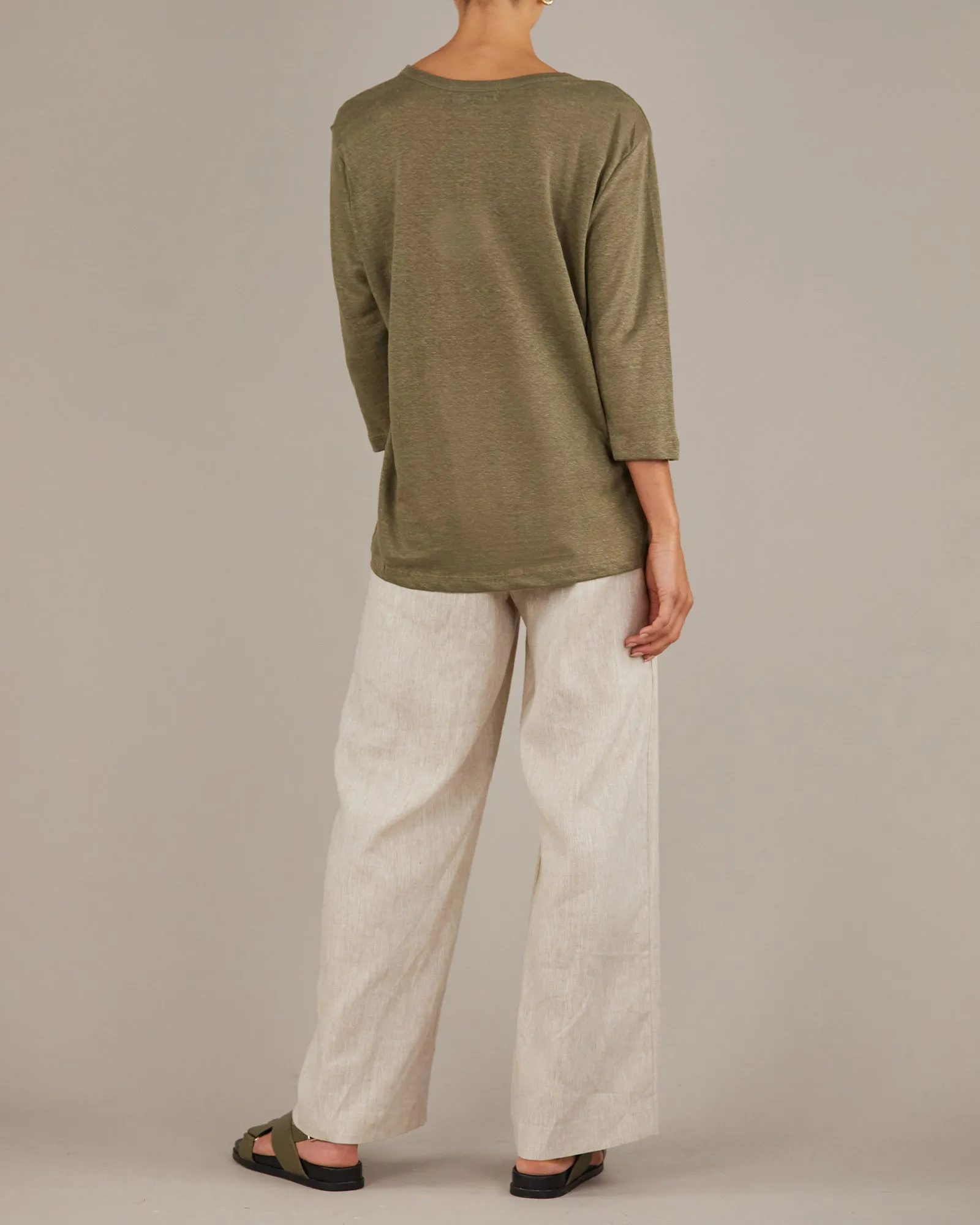 Bronte Linen Jersey Top - Khaki