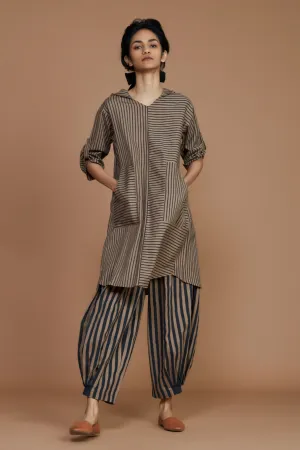 Brown With Charcoal Striped Hooded Co-Ord Set