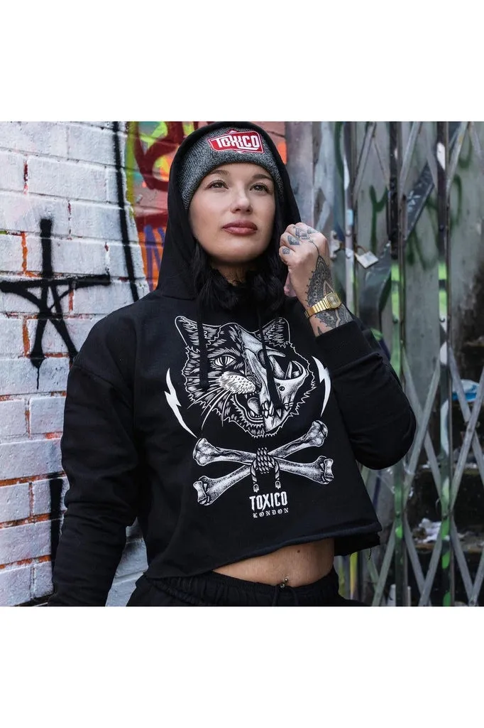 Cat Skull Cropped Pullover Hood