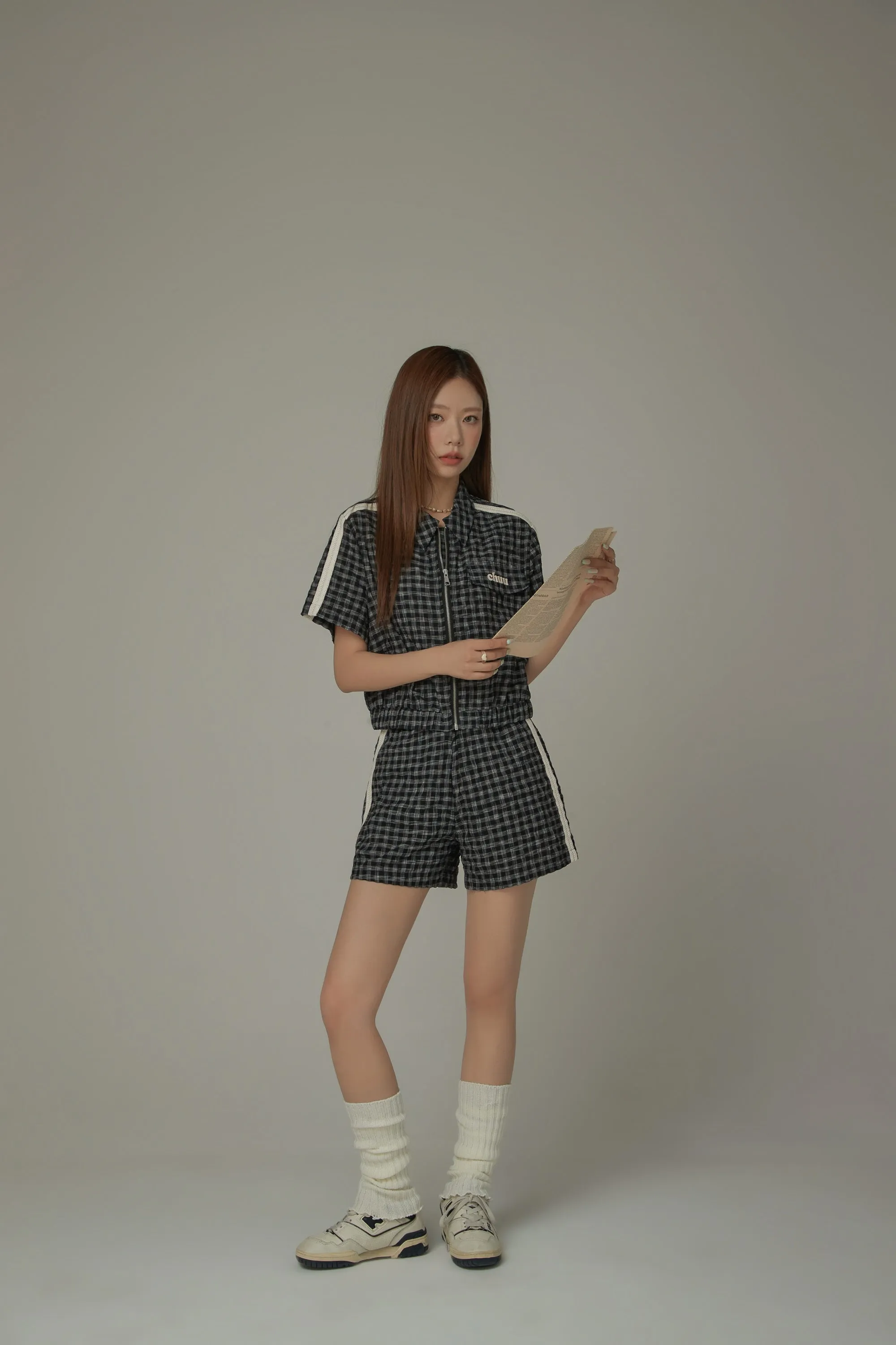 Check Zip-Up Short Sleeve Jacket