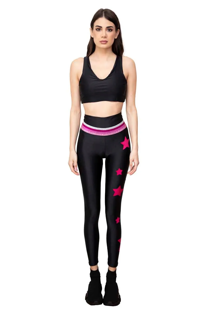 Electra Leggings a Vita Alta con Fascia e Stelle applicate