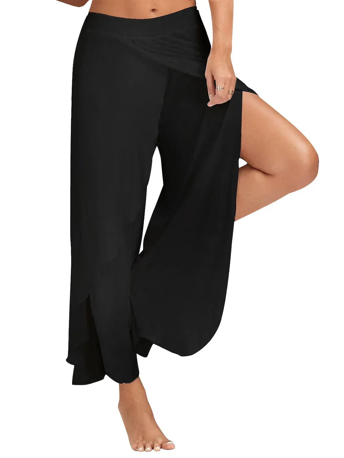 Fashion Leisure Trousers in Trumpet Long Pant Style, High Waisted, Back Zip-up Closure, Black/White, S M Summer Spring & Fall