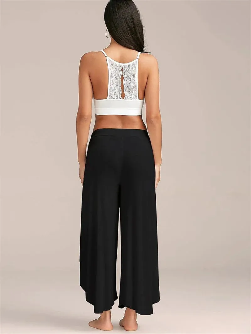 Fashion Leisure Trousers in Trumpet Long Pant Style, High Waisted, Back Zip-up Closure, Black/White, S M Summer Spring & Fall