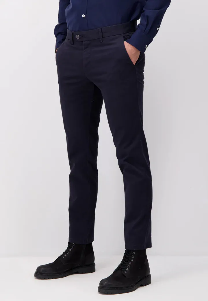 Fynch Hatton Stretch Cotton Chino Trousers - Dark Navy