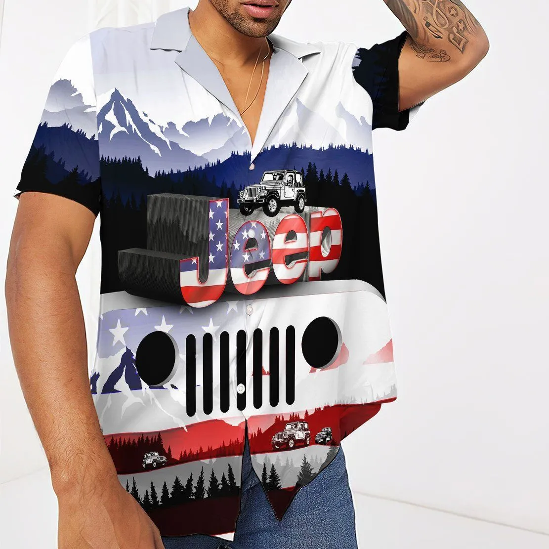 Gearhuman 3D Jeep American Flag Hawaii Shirt