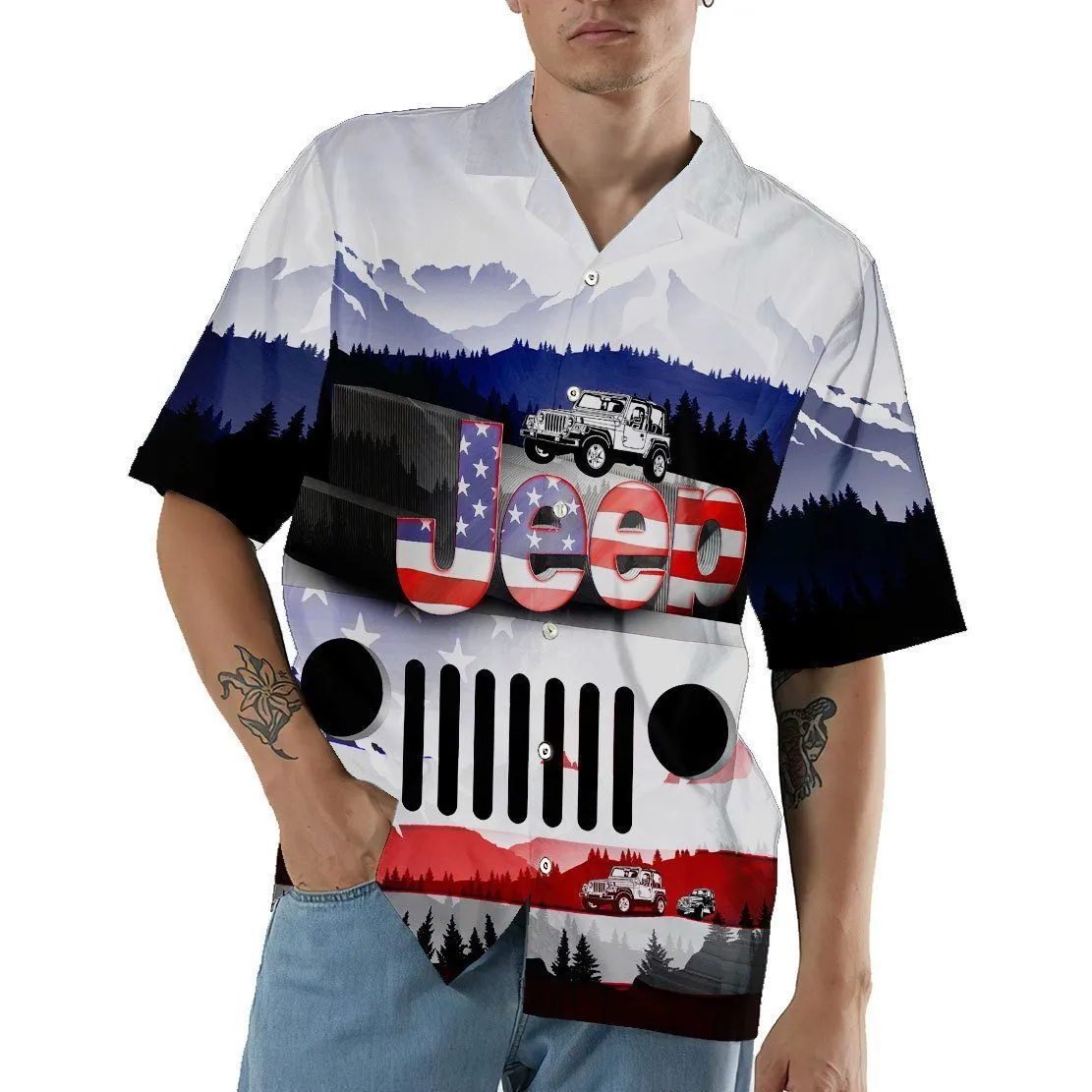 Gearhuman 3D Jeep American Flag Hawaii Shirt