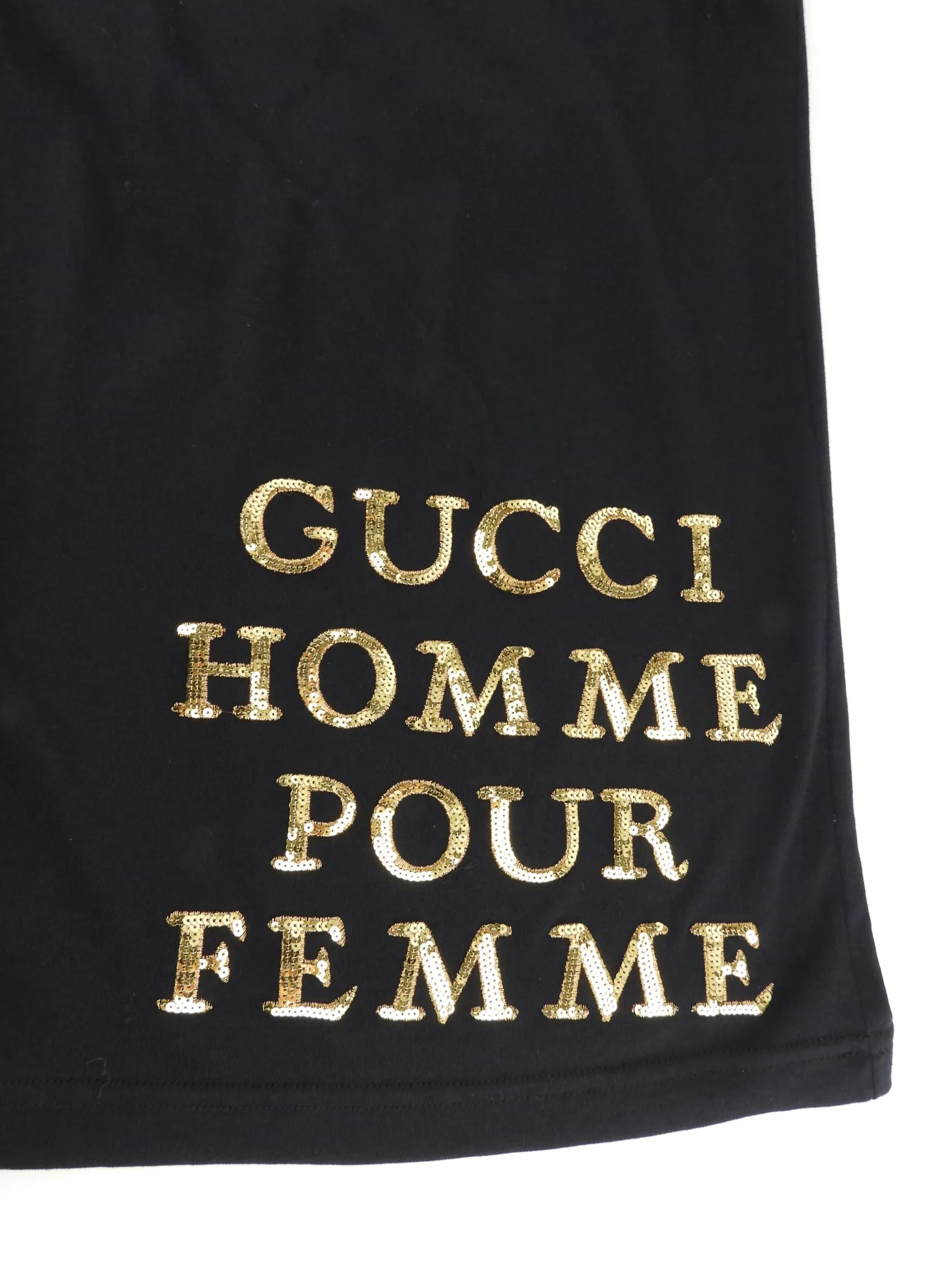 Gucci Black Cotton Gold Sequin Embellished T-Shirt Dress - L