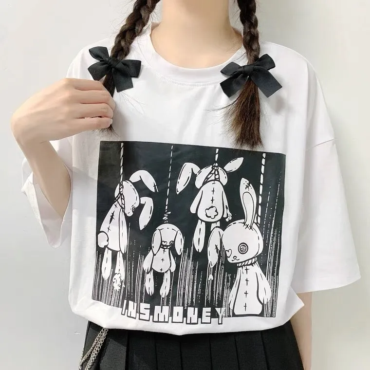 INS DARK BUNNY PRINT OVERSIZE T-SHIRT BY60021