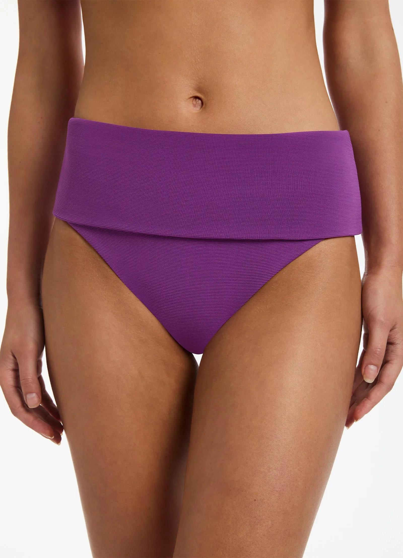 Isla Rib Fold Down High Waisted Bikini Bottom - Wine Cup