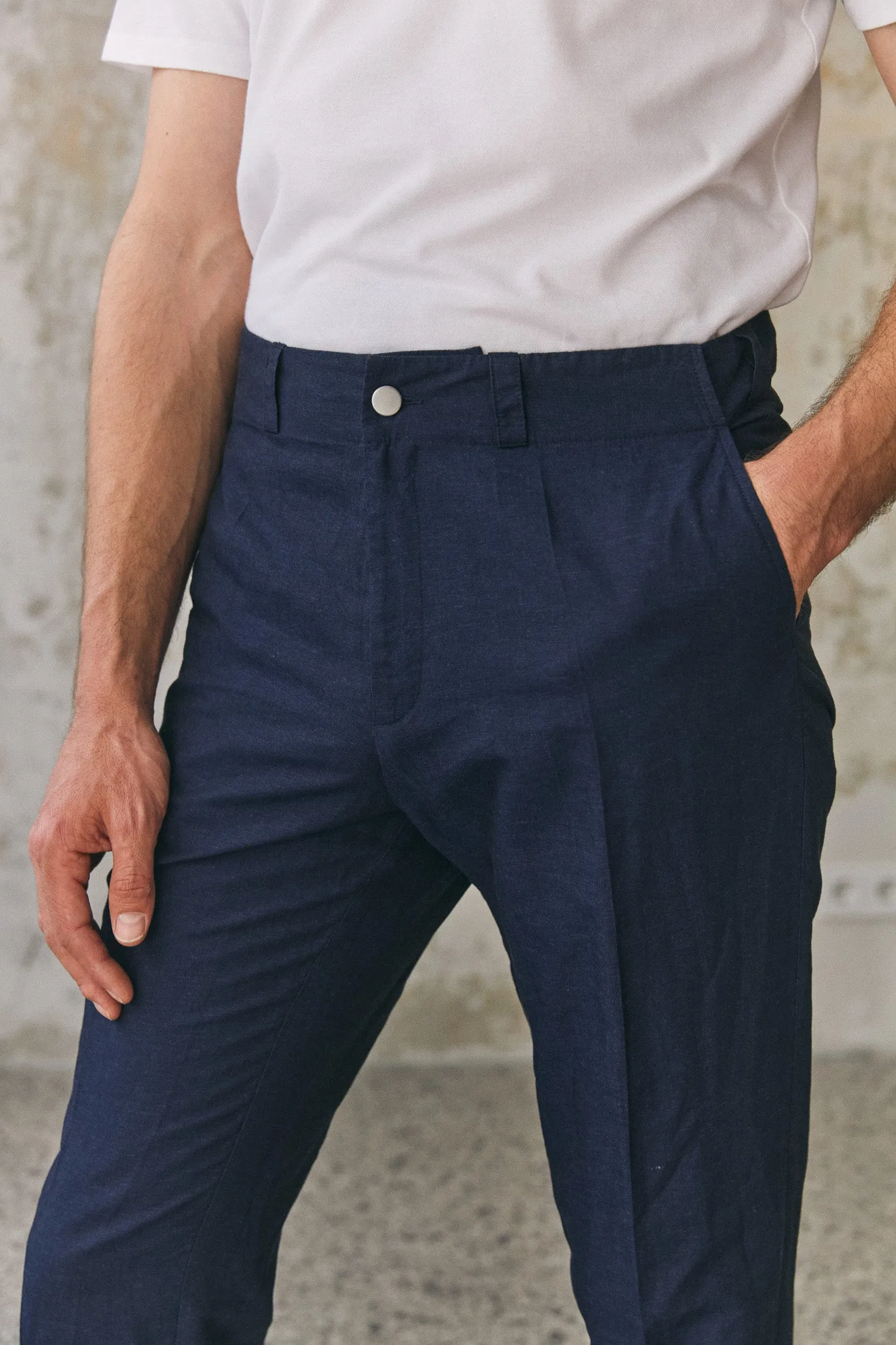 JOSTHA regular trousers - navy linen