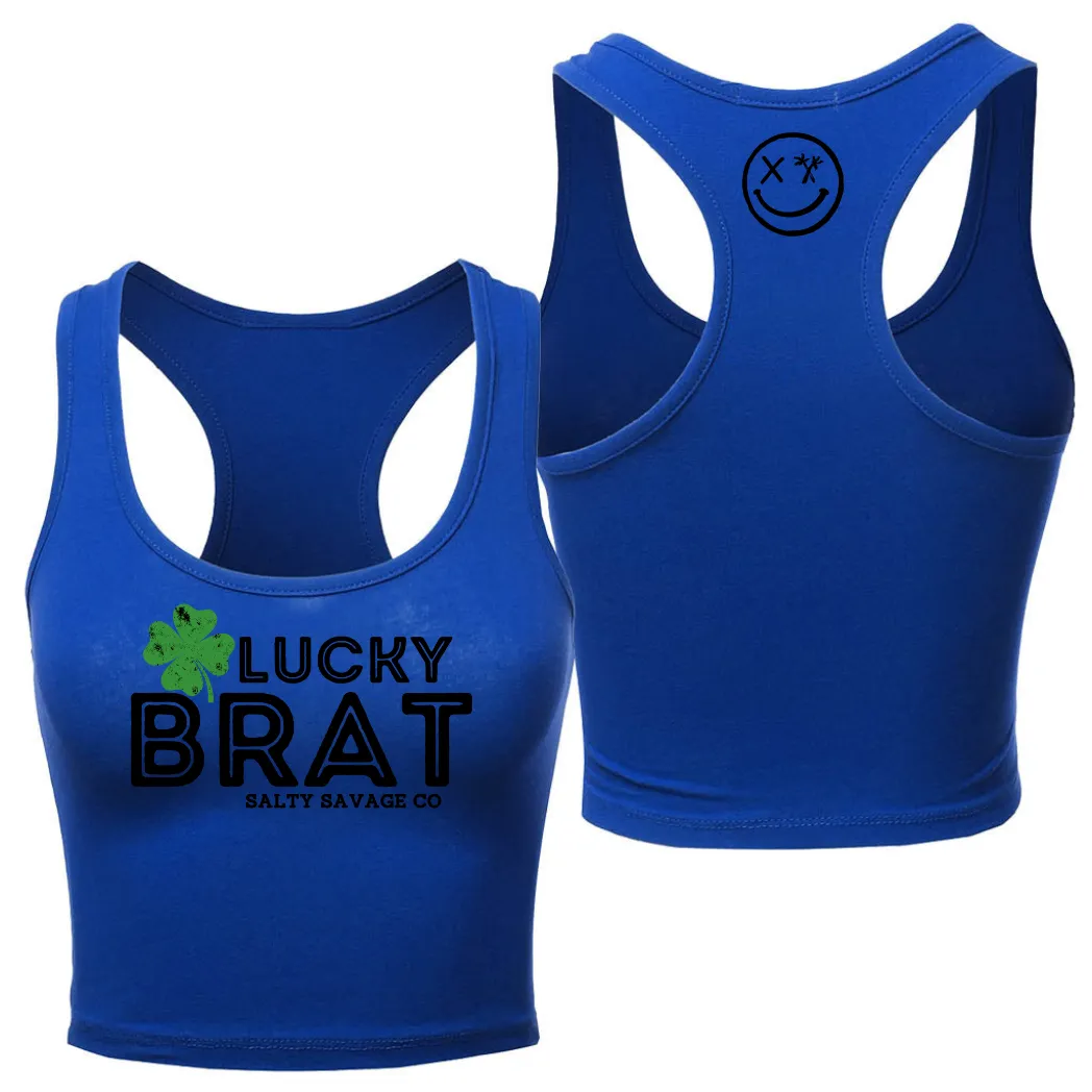 Ladies "LUCKY BRAT" Racerback Crop Tank