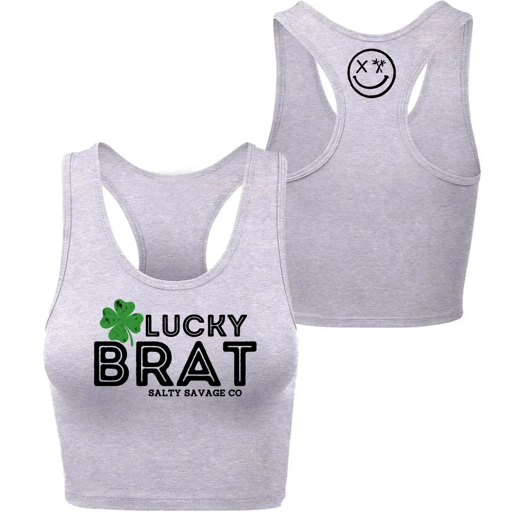 Ladies "LUCKY BRAT" Racerback Crop Tank