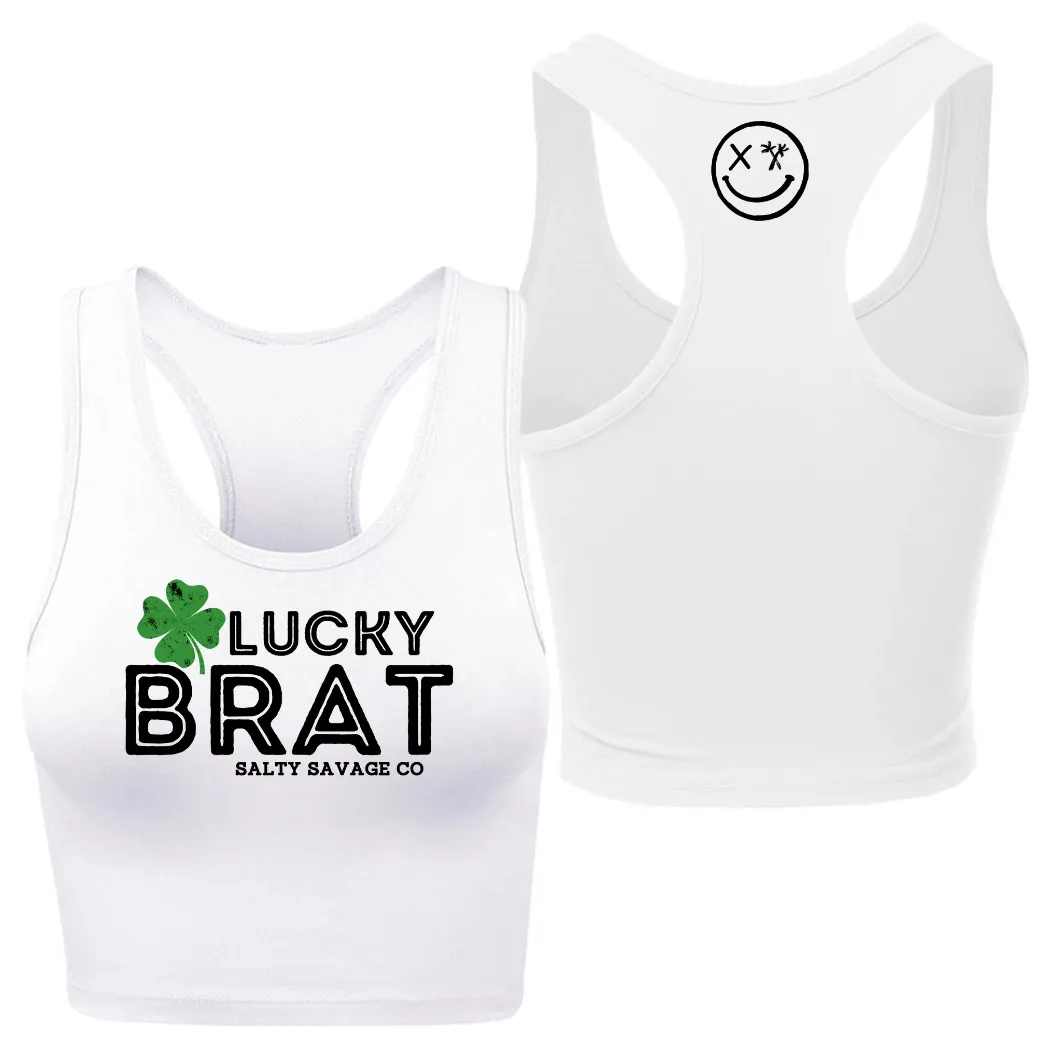 Ladies "LUCKY BRAT" Racerback Crop Tank