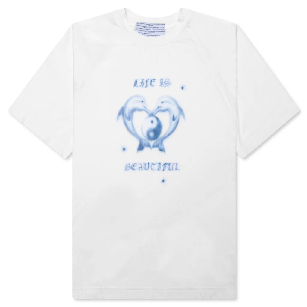 Life is Beautiful Ribbed Raglan Tee - White Rib