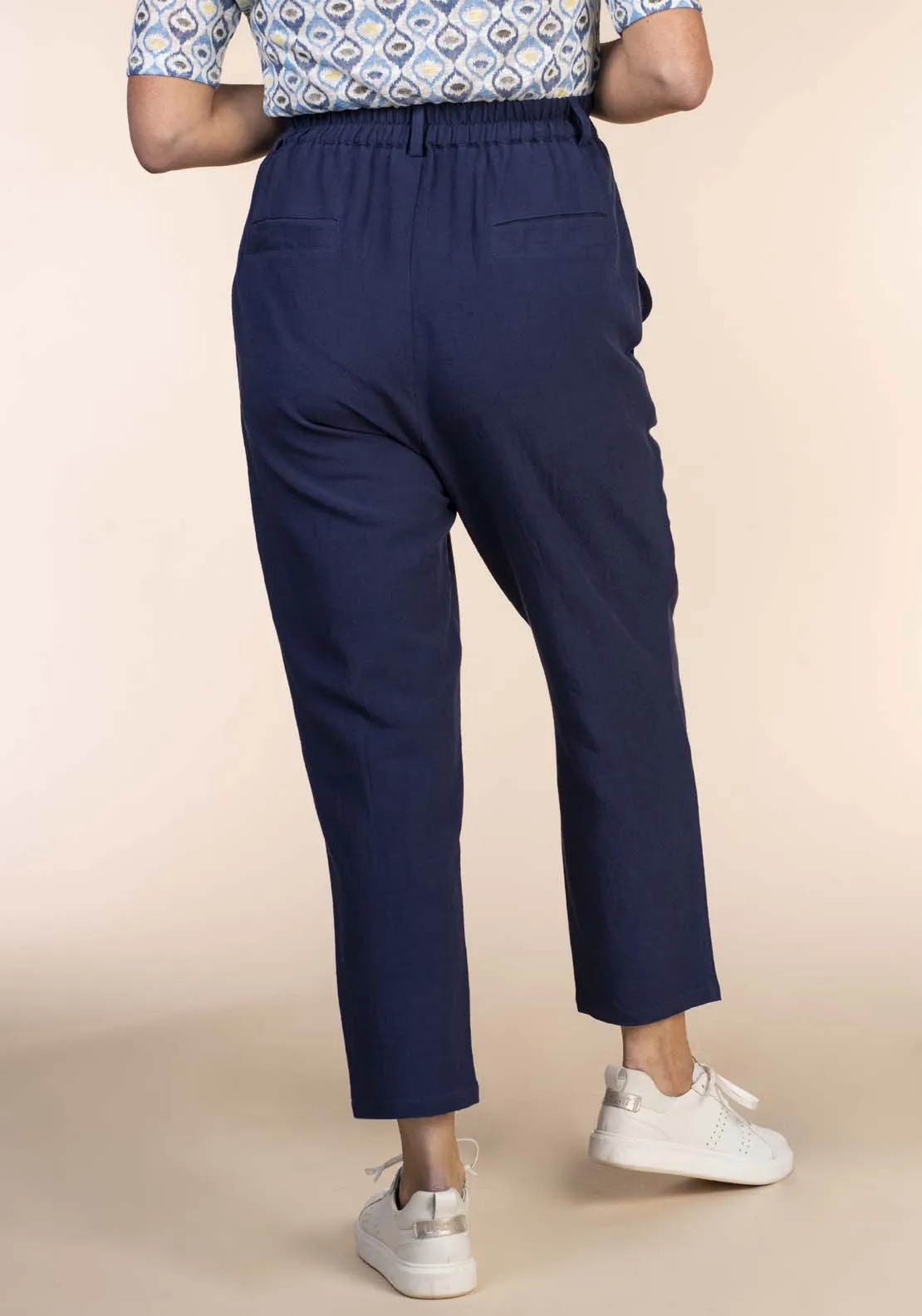 Linen Carrot Pant - Navy