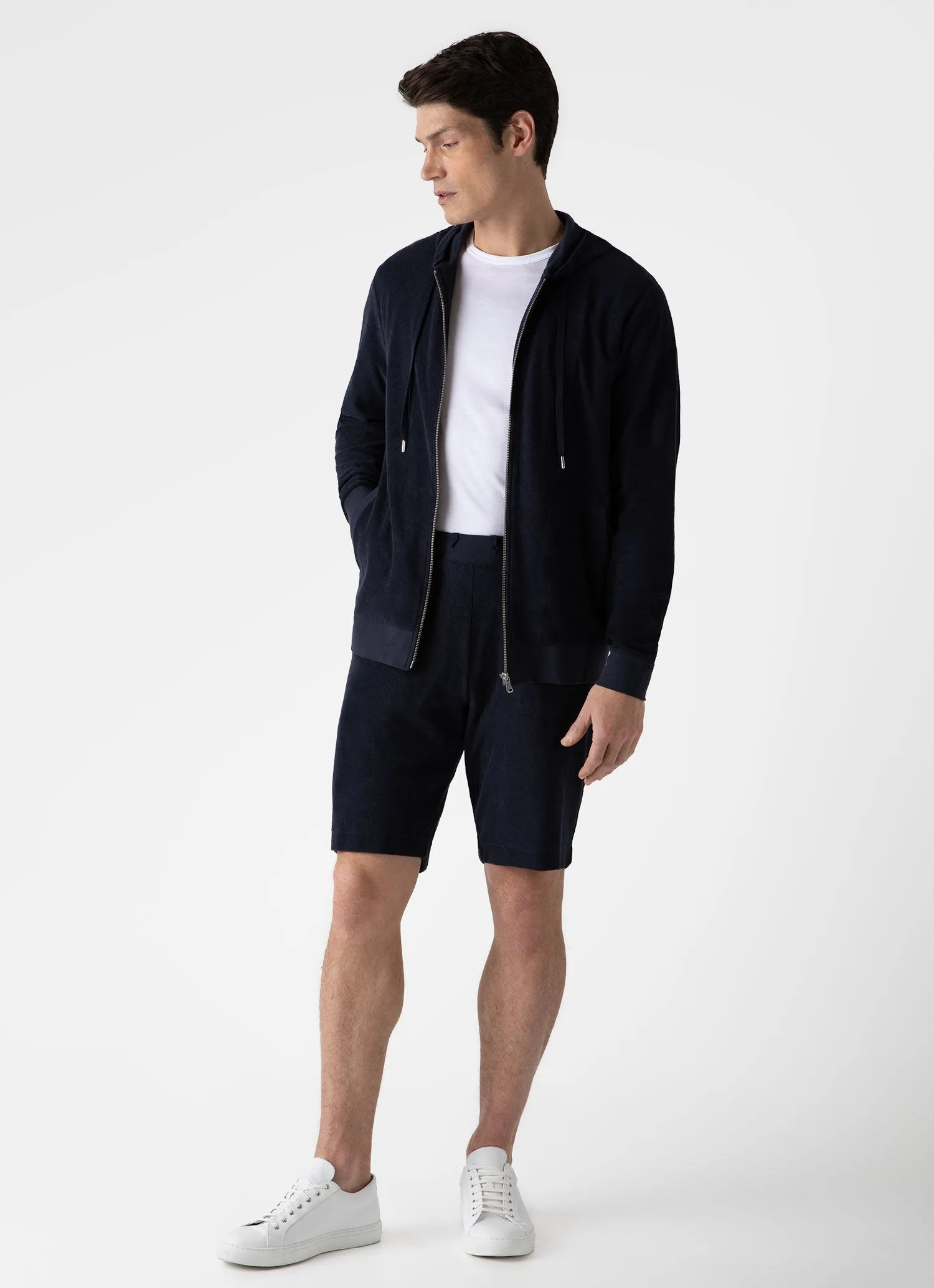 Men's Towelling Hoodie in Navy