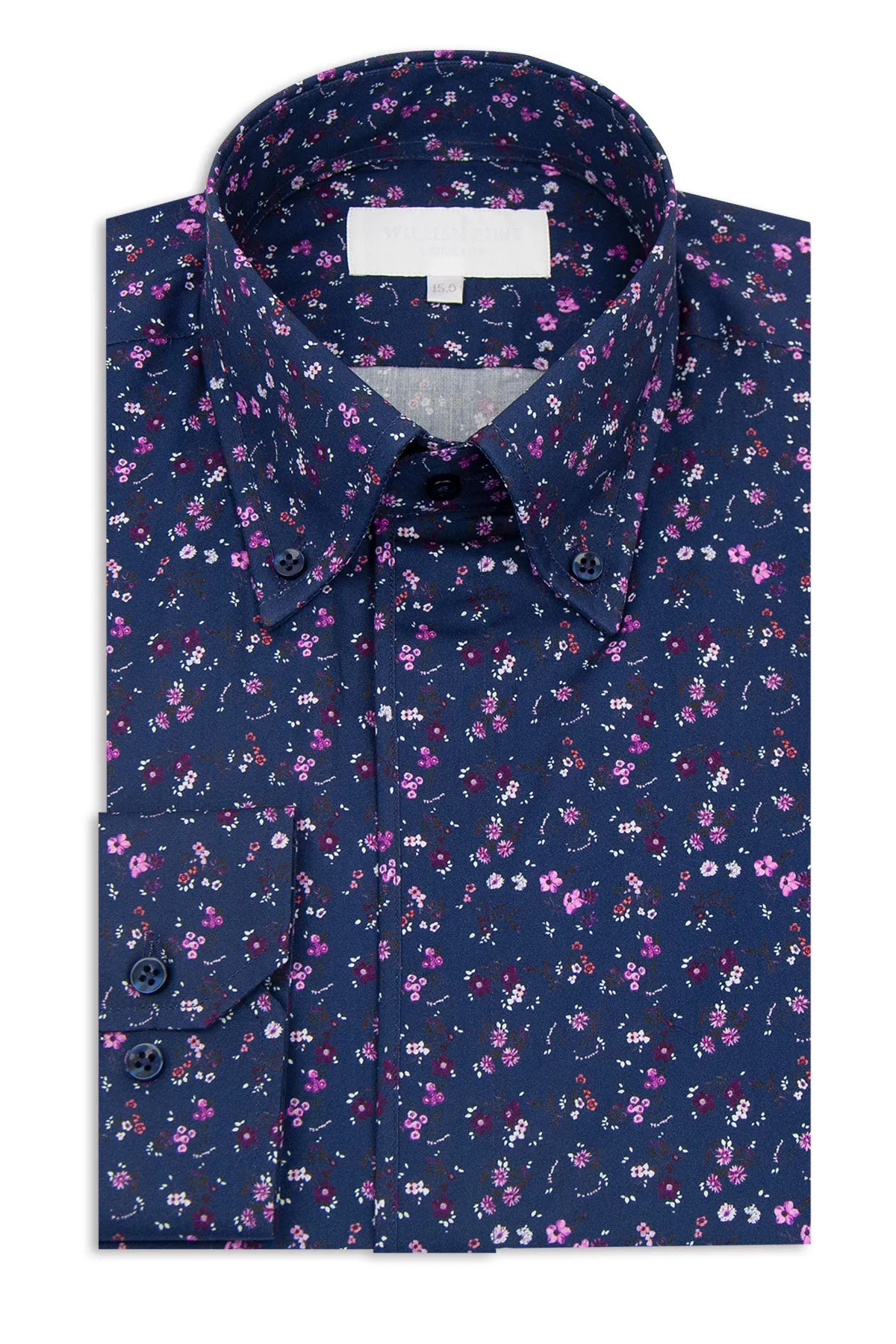 Navy Flowery Print Button Down Collar Shirt