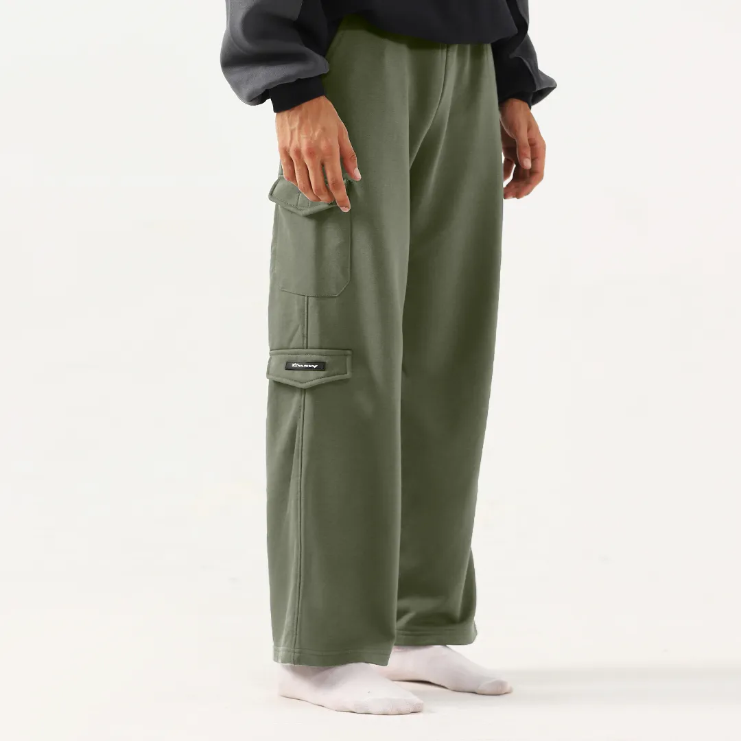 Olive Unisex Wide Leg Cargo Trouser