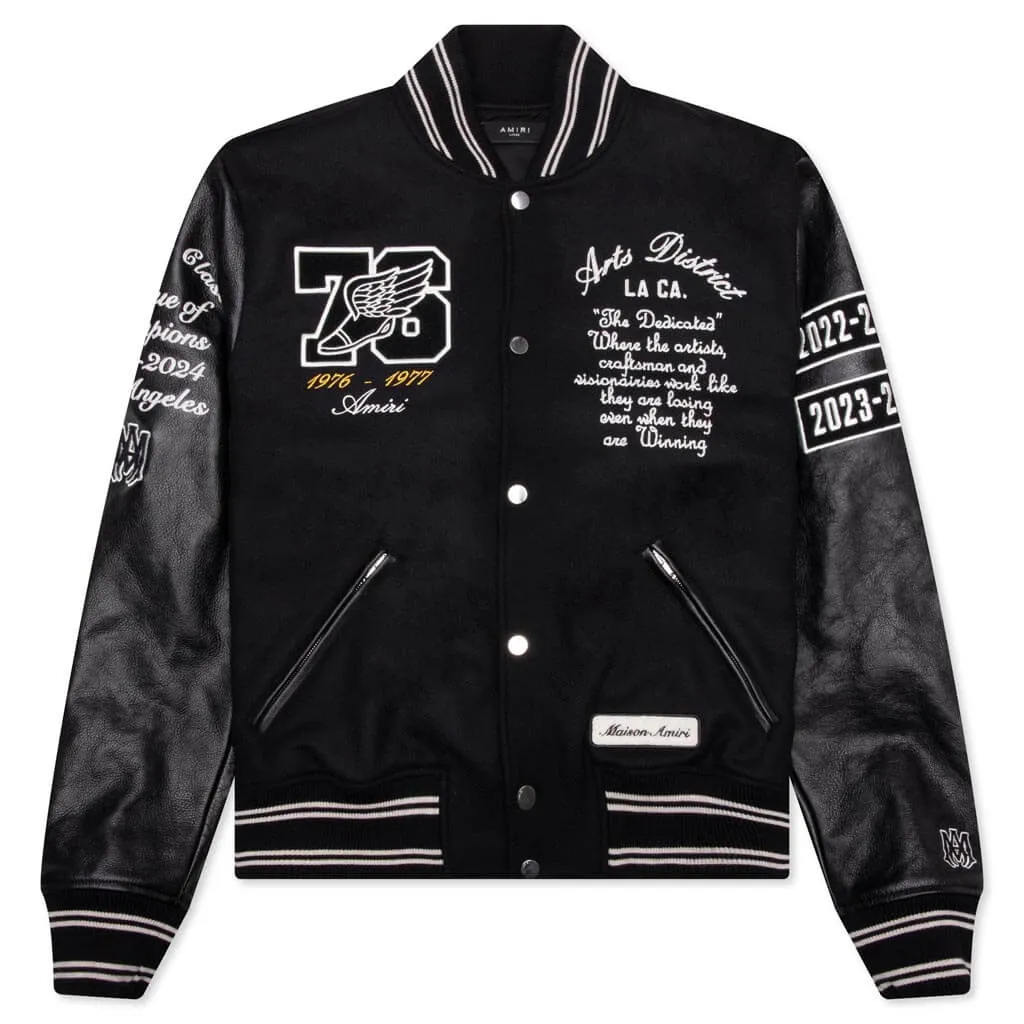 Oversized Eagle Varsity Jacket - Black