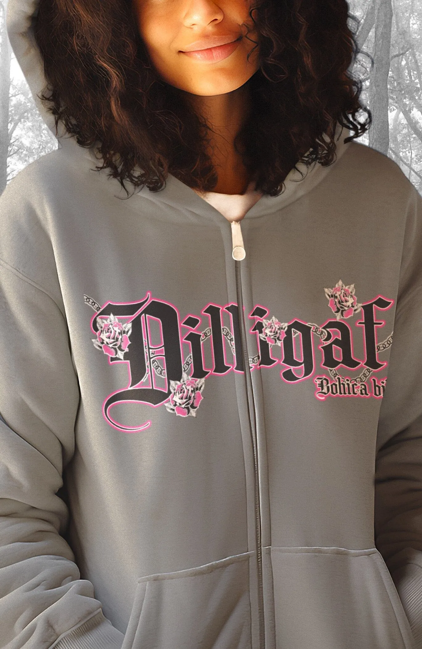 Pink Cross and Roses Zip Up Hoody