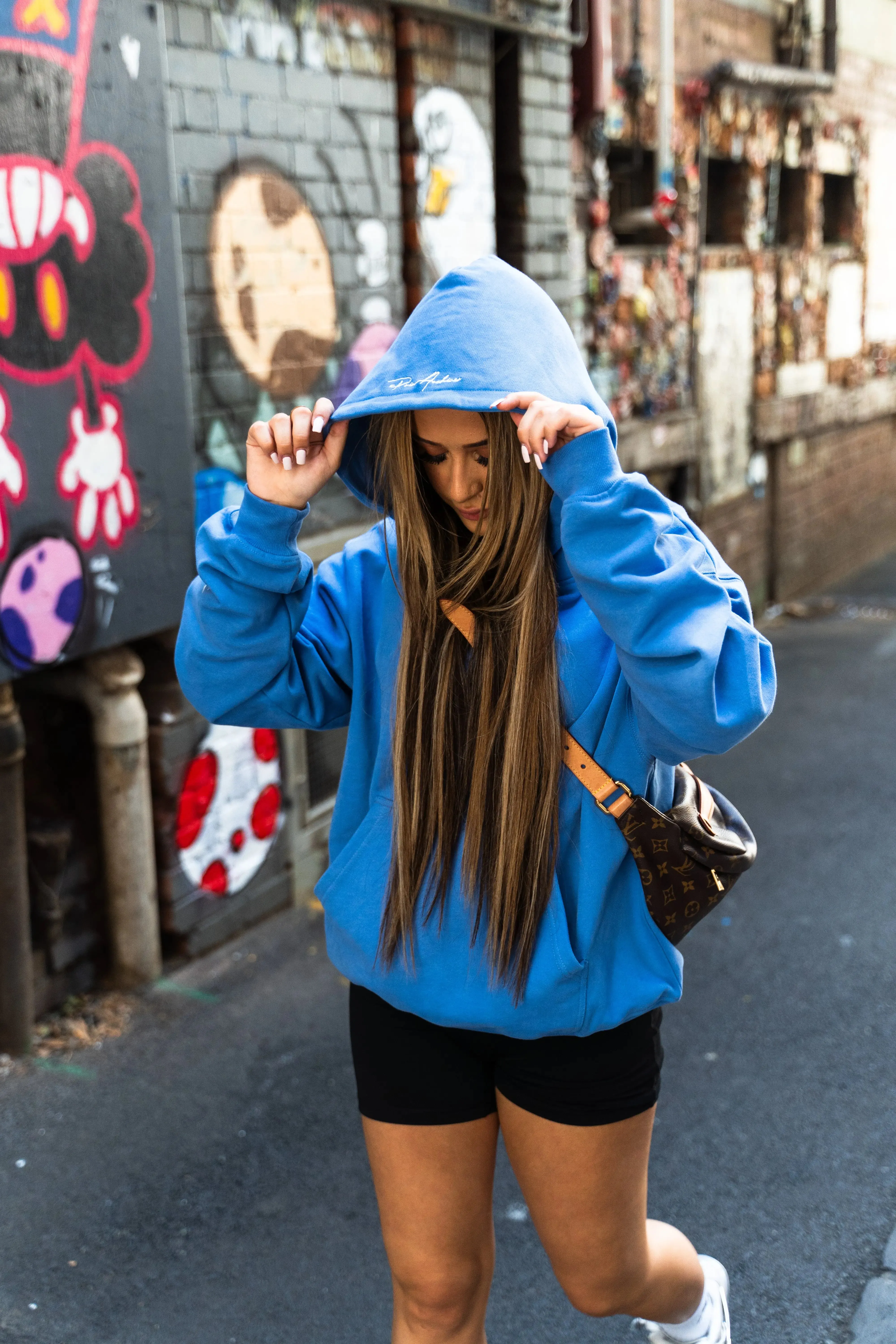 Prior Embroidery Logo Oversized Hoodie Faded Azure