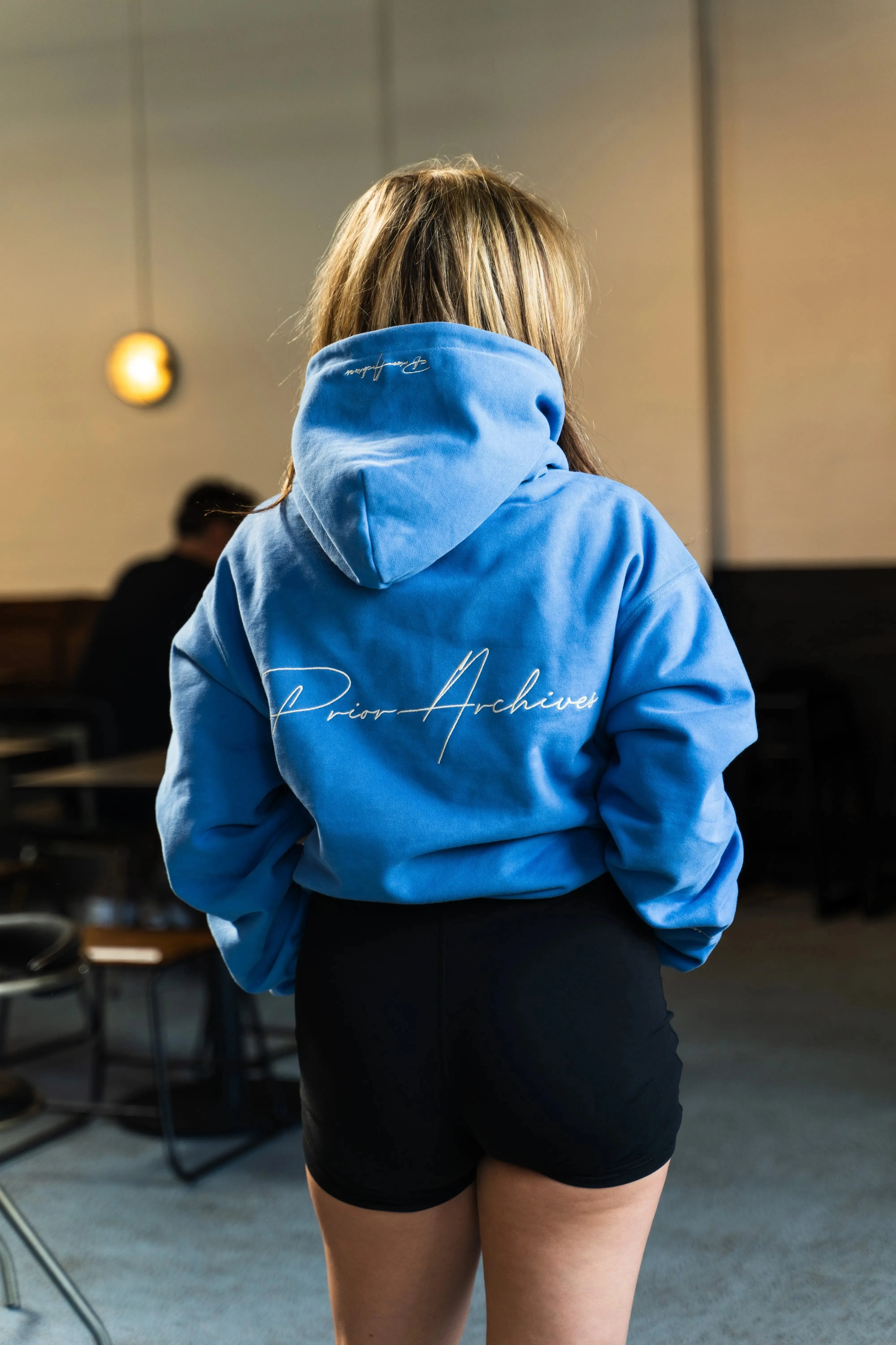 Prior Embroidery Logo Oversized Hoodie Faded Azure