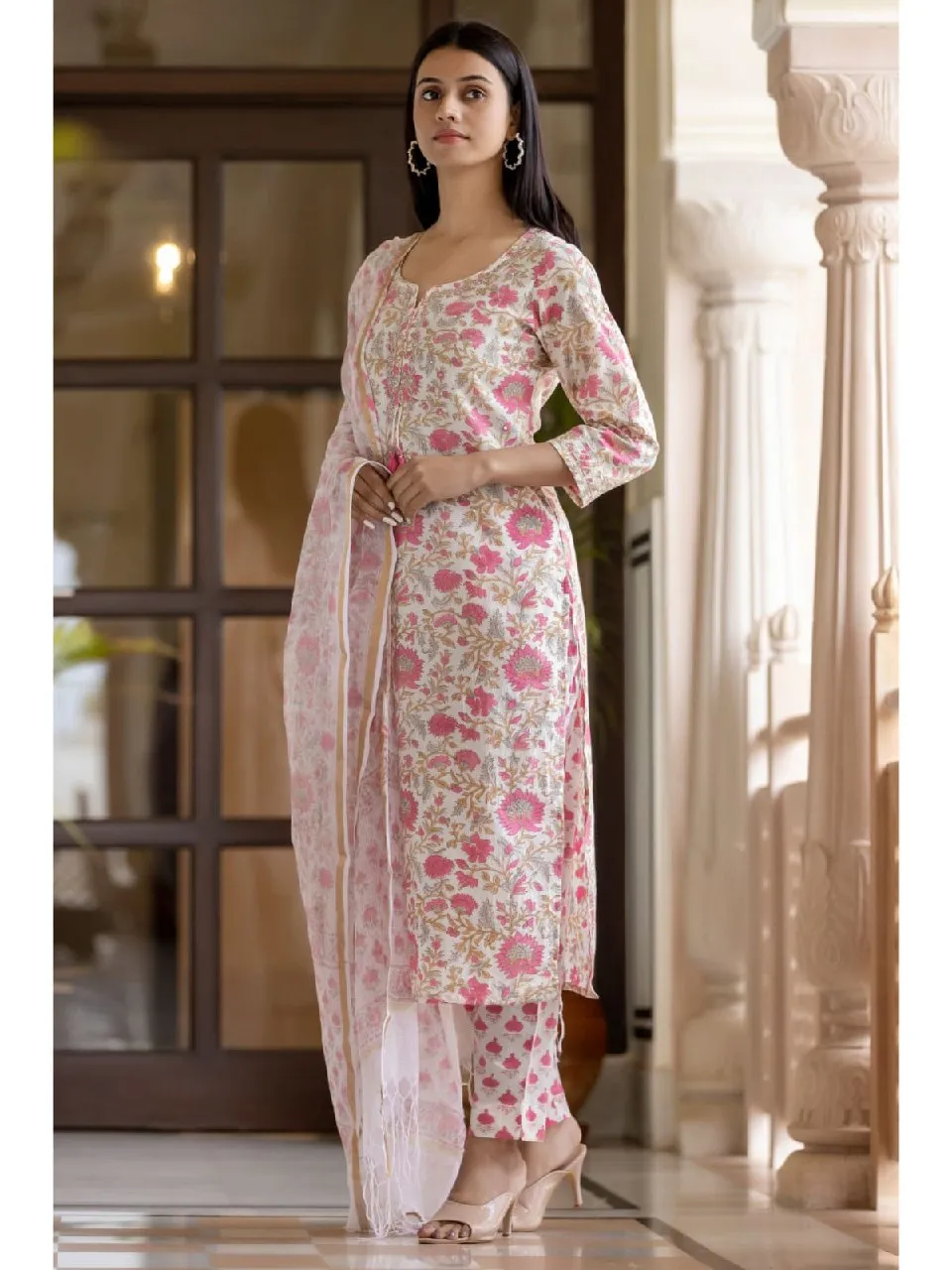 Pure Cotton 3 Piece Party Wear Women Kurta Suit