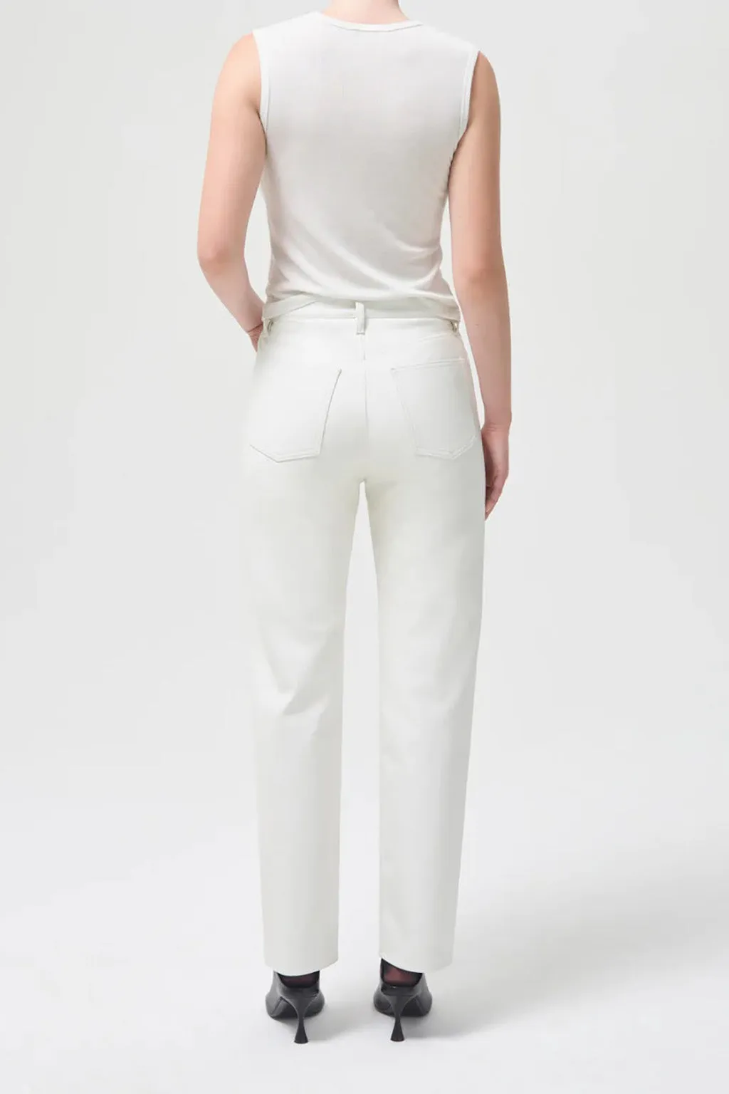 RECYCLED LEATHER 90'S PINCH WAIST PANT IN LACE WHITE