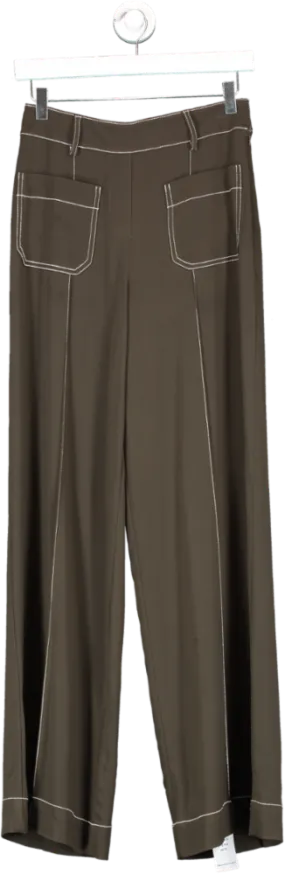 REISS Green Kylie Contrast Stitch Wide Leg Trousers UK 6