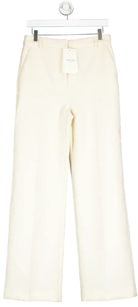 Sezane Cream Matheo Wool Blends Trousers  Ecru UK 10