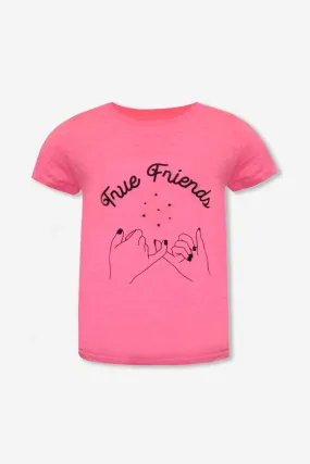 Short Sleeve Burnout Graphic Tee - Neon Pink “True Friends”