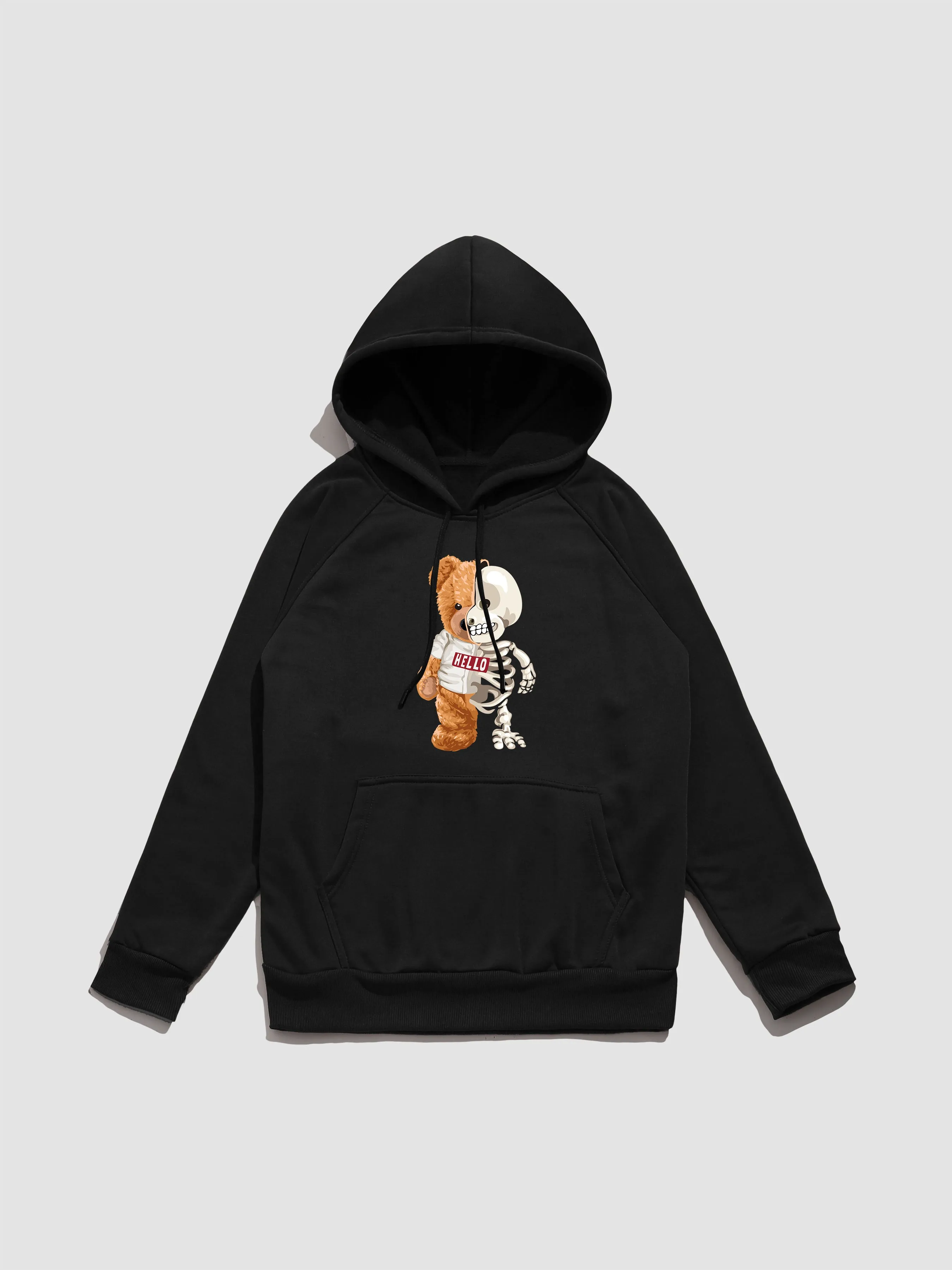 Skeleton Bear Print Hoodie