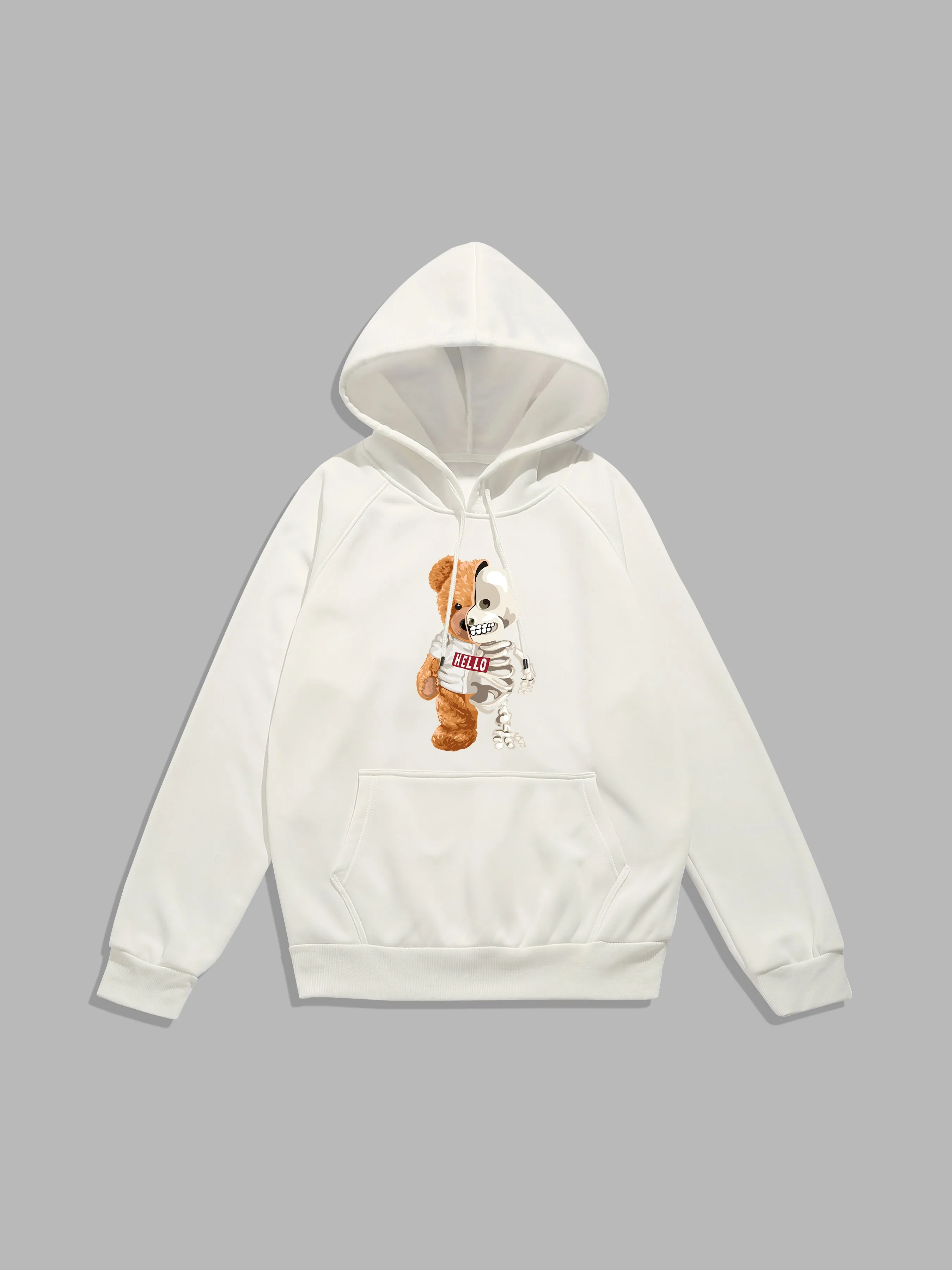 Skeleton Bear Print Hoodie