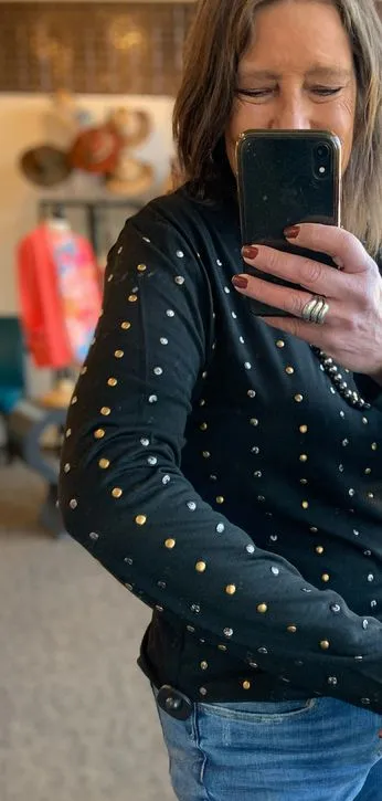 Studded Black Long Sleeve T Shirt - XS to 3X