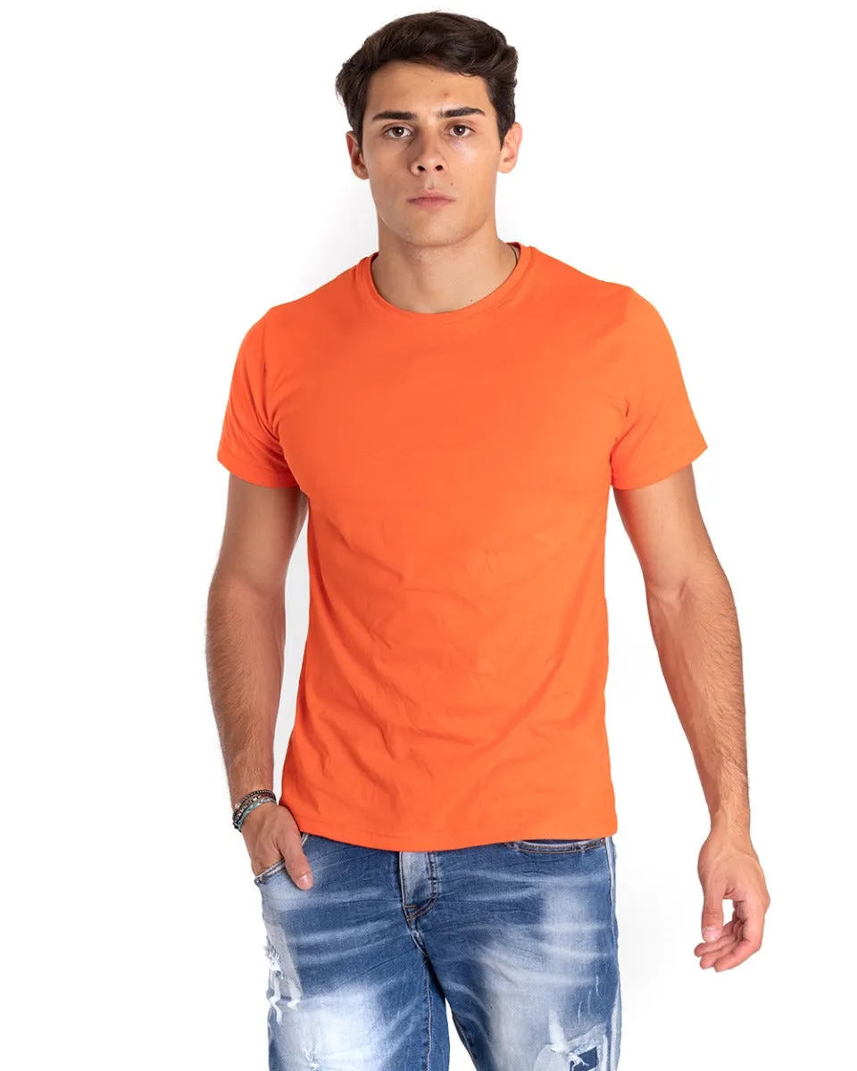 T-shirt Uomo Manica Corta Tinta Unita Arancione Basic Casual GIOSAL-TS2765A