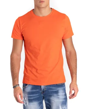 T-shirt Uomo Manica Corta Tinta Unita Arancione Basic Casual GIOSAL-TS2765A