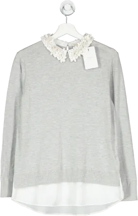 Ted Baker Grey Nansea Floral Collar Mockable Sweater UK 12