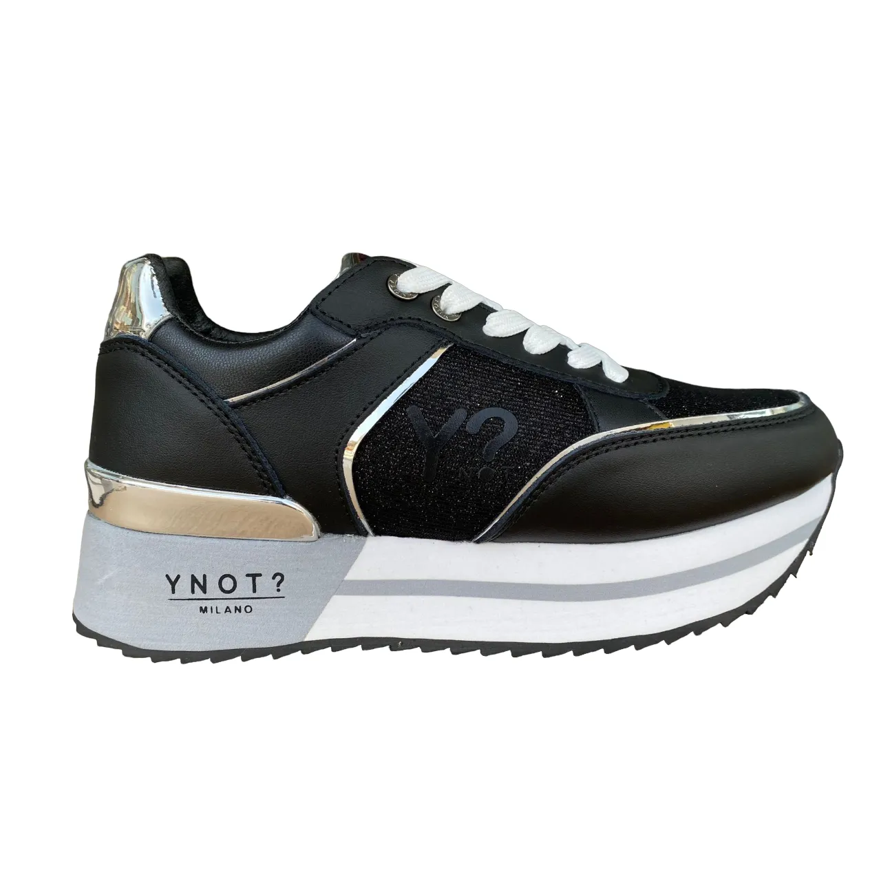 YNot women's sneakers shoe with wedge YNI3510 01 black-silver